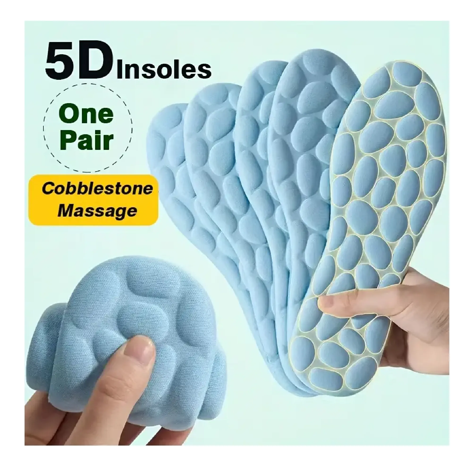 1 Pair Unisex 5D Cobblestone Massage Sport Insoles, Nano Anti-bacterial, Odor Removal, Rapid Sweat Absorbent Insoles-Soft&Comfortable Enjoy Sport With Feet Health