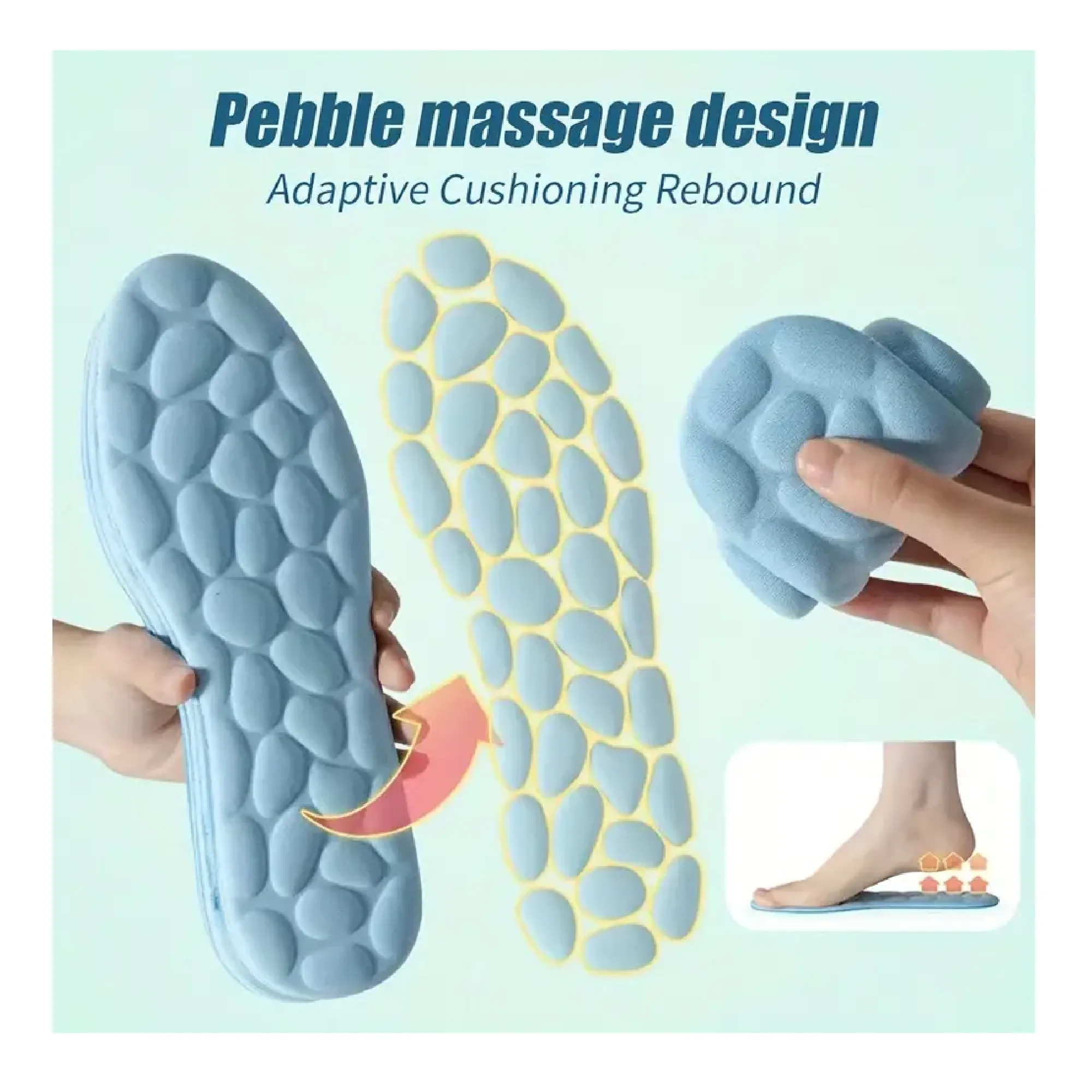 1 Pair Unisex 5D Cobblestone Massage Sport Insoles, Nano Anti-bacterial, Odor Removal, Rapid Sweat Absorbent Insoles-Soft&Comfortable Enjoy Sport With Feet Health