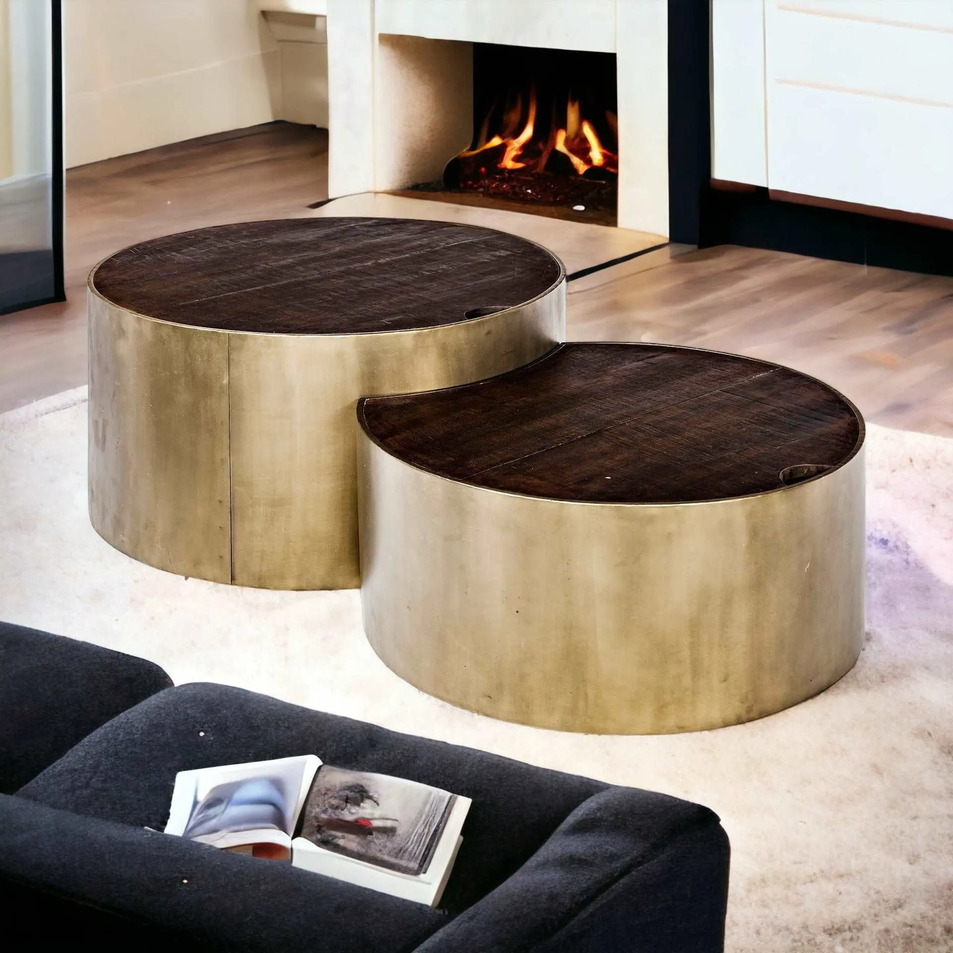 39.5" & 31.25" Round Wood Nesting Coffee Tables