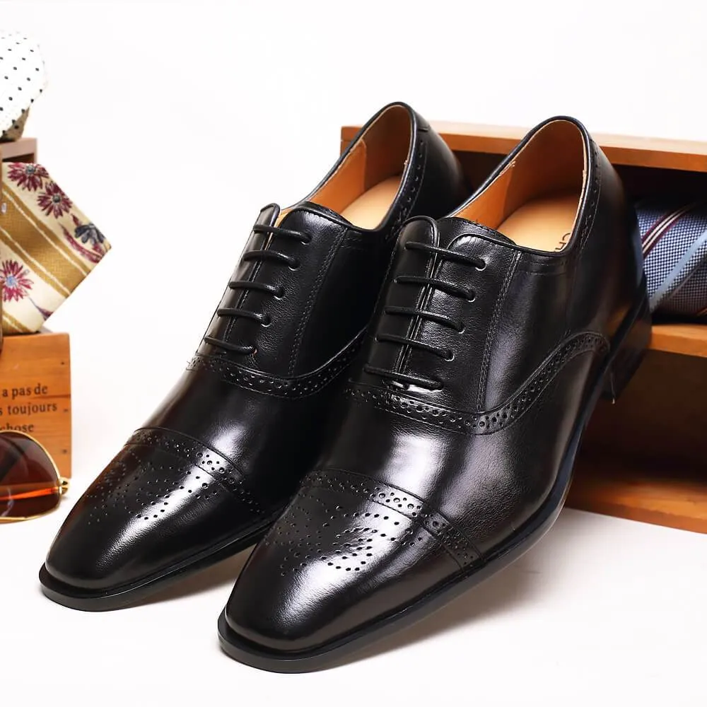 7 CM / 2.76 Inches CMR CHAMARIPA Elevator Shoes For Men Calfskin Leather Dress Wedding Brogue Shoes