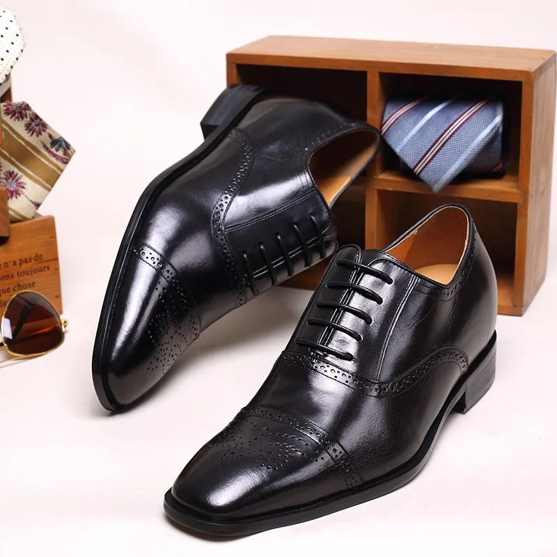 7 CM / 2.76 Inches CMR CHAMARIPA Elevator Shoes For Men Calfskin Leather Dress Wedding Brogue Shoes