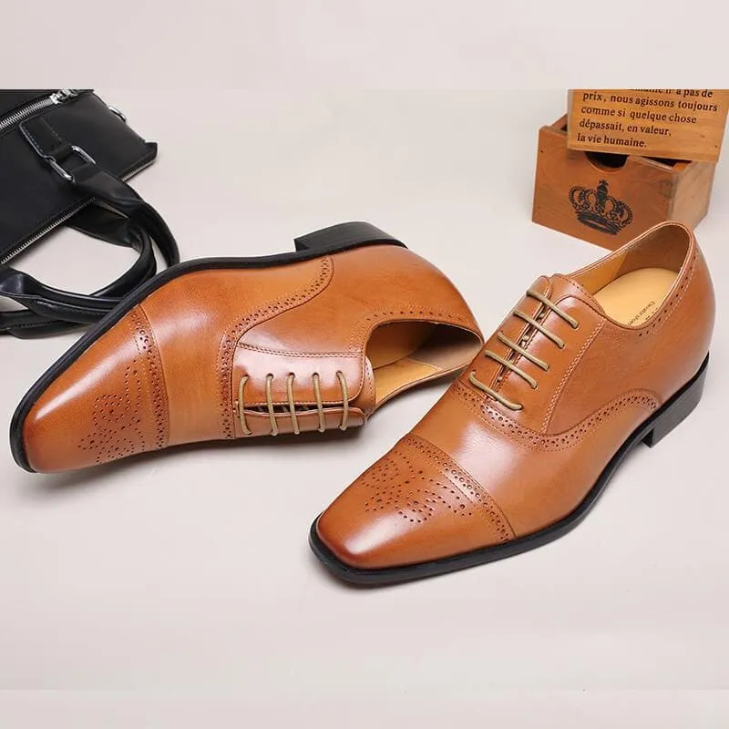 7 CM / 2.76 Inches CMR CHAMARIPA Elevator Shoes For Men Calfskin Leather Dress Wedding Brogue Shoes