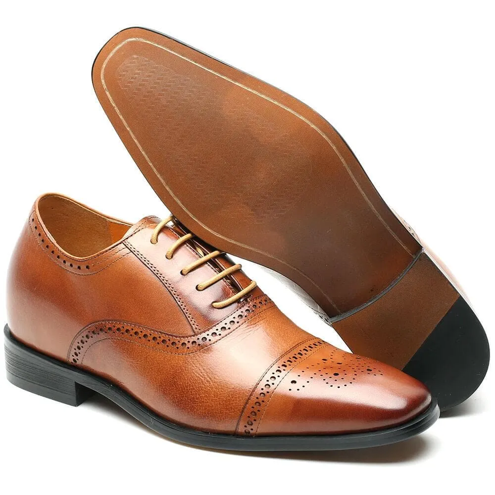 7 CM / 2.76 Inches CMR CHAMARIPA Elevator Shoes For Men Calfskin Leather Dress Wedding Brogue Shoes