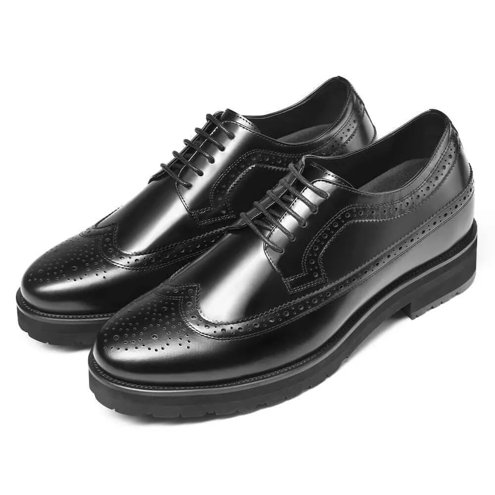 8 CM / 3.15 Inches - CMR CHAMARIPA Elevator Shoes For Men - Shoe Lifts To Increase Height - Black Leather Brogue Shoes Men's Business Dress Shoes