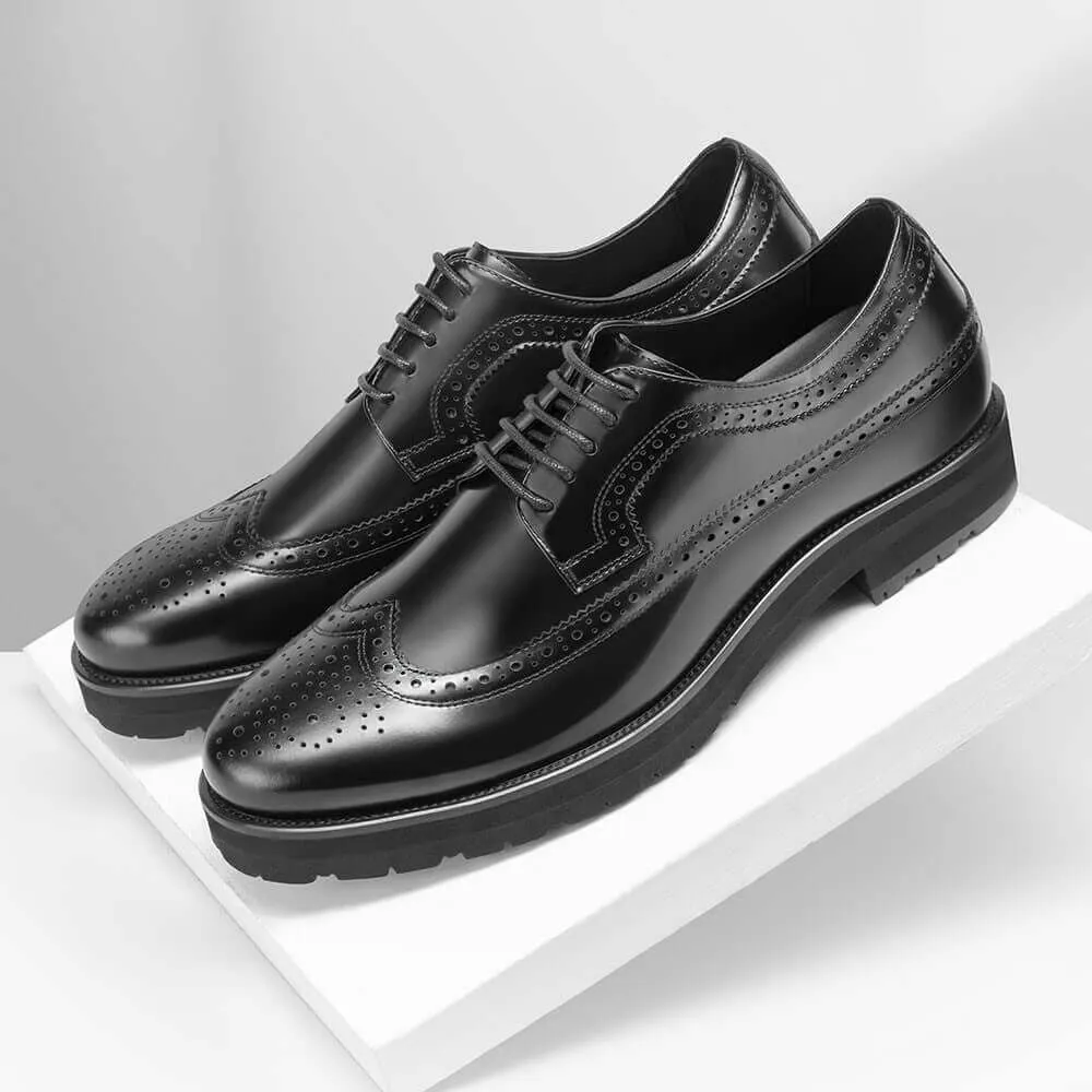 8 CM / 3.15 Inches - CMR CHAMARIPA Elevator Shoes For Men - Shoe Lifts To Increase Height - Black Leather Brogue Shoes Men's Business Dress Shoes