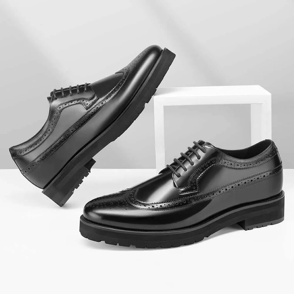 8 CM / 3.15 Inches - CMR CHAMARIPA Elevator Shoes For Men - Shoe Lifts To Increase Height - Black Leather Brogue Shoes Men's Business Dress Shoes