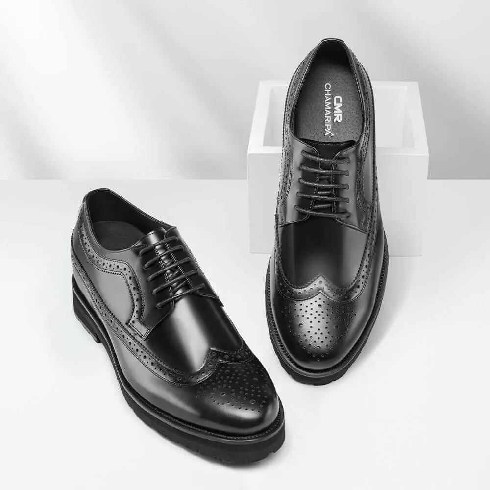 8 CM / 3.15 Inches - CMR CHAMARIPA Elevator Shoes For Men - Shoe Lifts To Increase Height - Black Leather Brogue Shoes Men's Business Dress Shoes