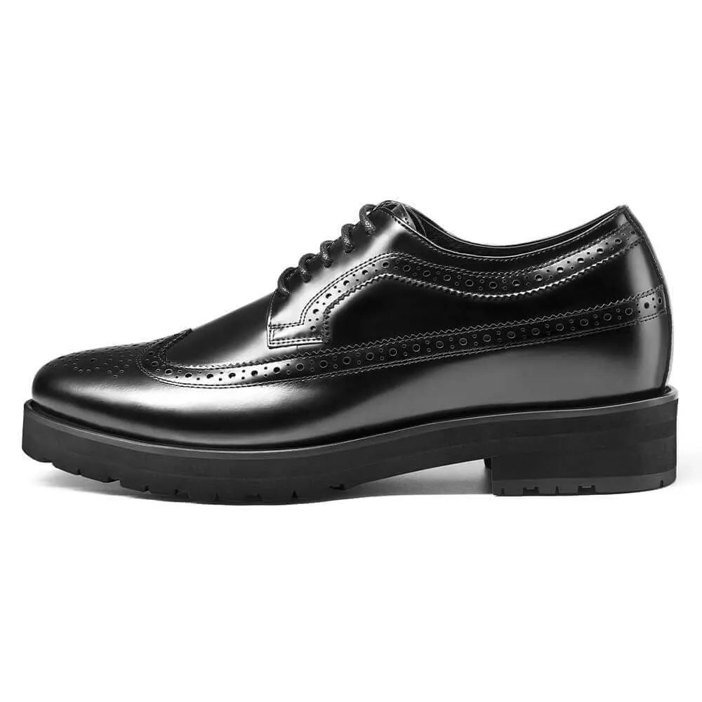 8 CM / 3.15 Inches - CMR CHAMARIPA Elevator Shoes For Men - Shoe Lifts To Increase Height - Black Leather Brogue Shoes Men's Business Dress Shoes