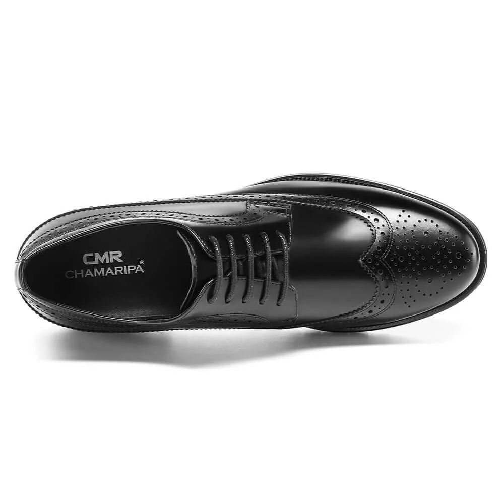 8 CM / 3.15 Inches - CMR CHAMARIPA Elevator Shoes For Men - Shoe Lifts To Increase Height - Black Leather Brogue Shoes Men's Business Dress Shoes