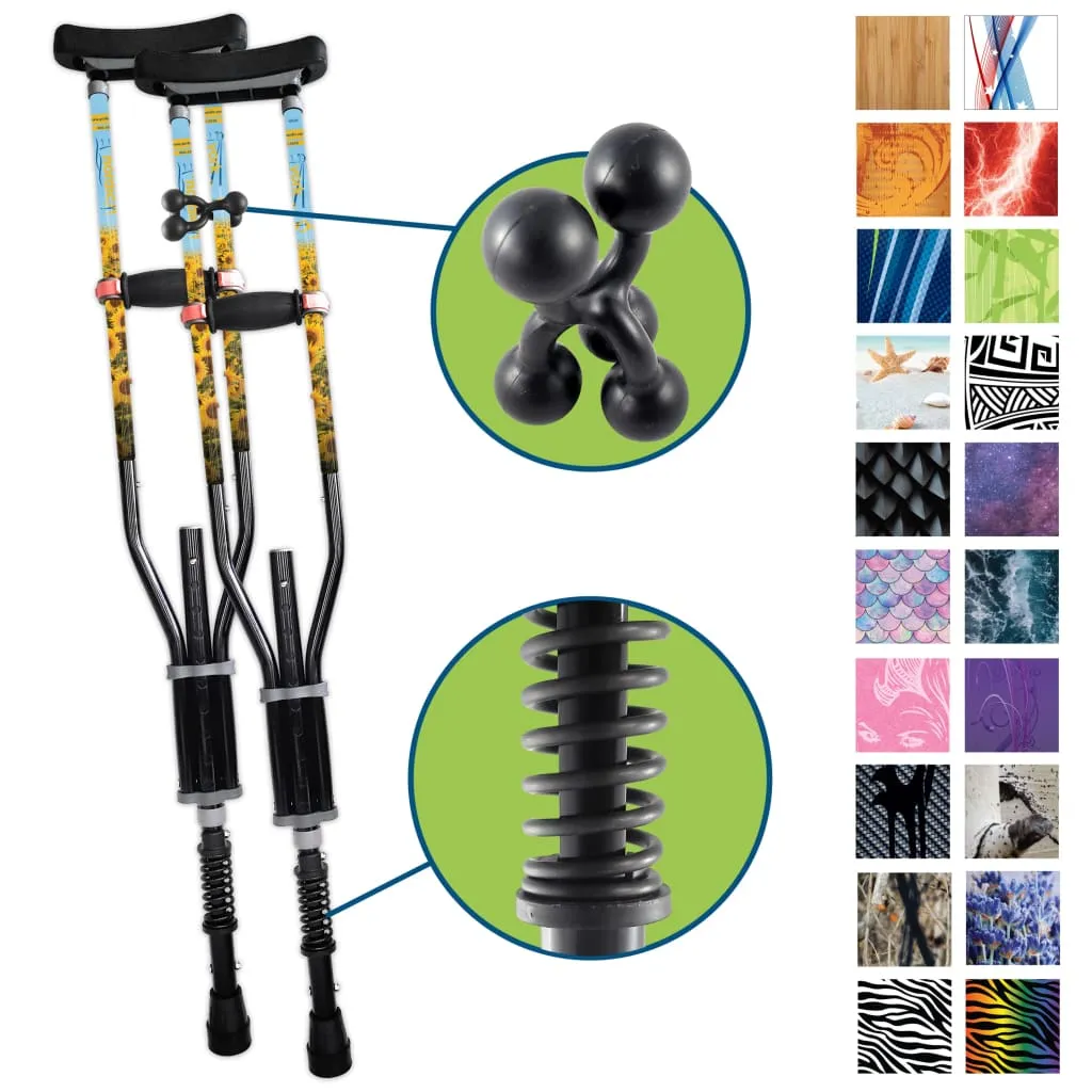 Adjustable Spring Cushion Crutches Perfect for Sports Injuries and Travel - Heights 4'7" to 6'6" - Adjust to 22" for Travel - Choice of Colors