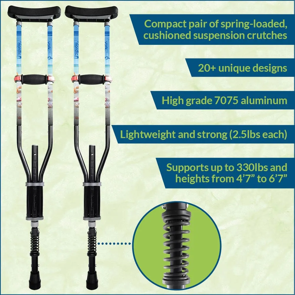 Adjustable Spring Cushion Crutches Perfect for Sports Injuries and Travel - Heights 4'7" to 6'6" - Adjust to 22" for Travel - Choice of Colors