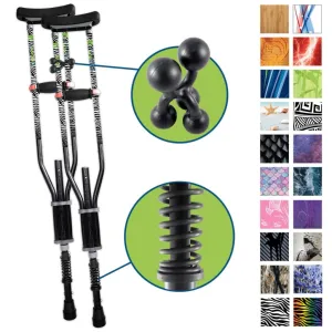 Adjustable Spring Cushion Crutches Perfect for Sports Injuries and Travel - Heights 4'7" to 6'6" - Adjust to 22" for Travel - Choice of Colors