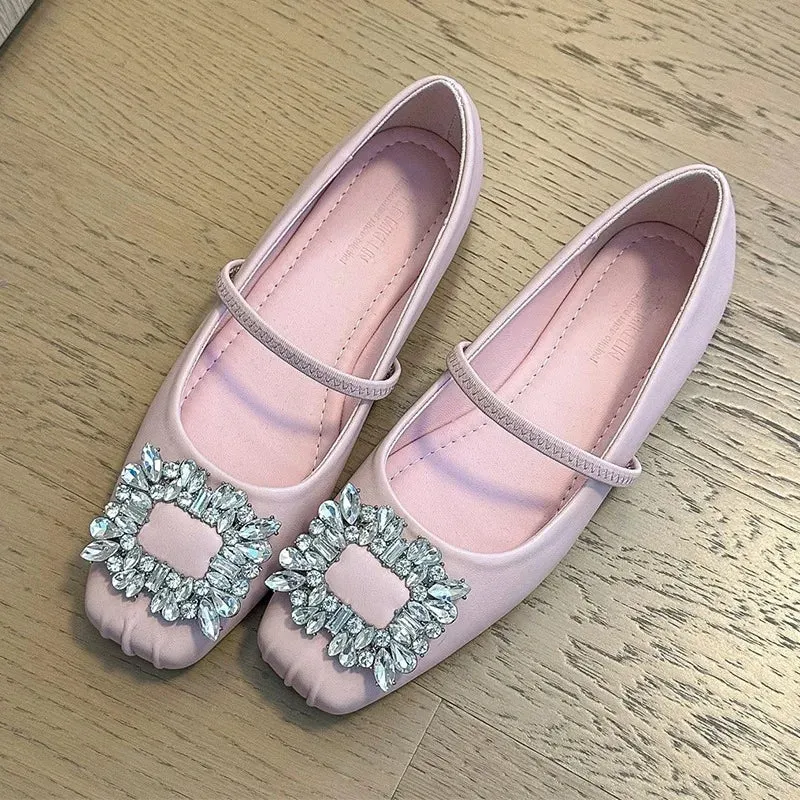 Aiertu Crystal New Women Flats Mary Janes Shoes Luxury Lolita Dress Sandals 2024 Fashion Shallow Square Toe Shoes Summer Female