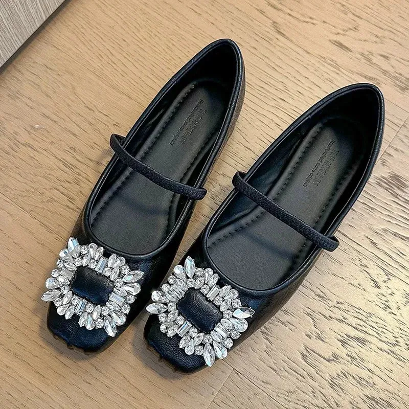 Aiertu Crystal New Women Flats Mary Janes Shoes Luxury Lolita Dress Sandals 2024 Fashion Shallow Square Toe Shoes Summer Female