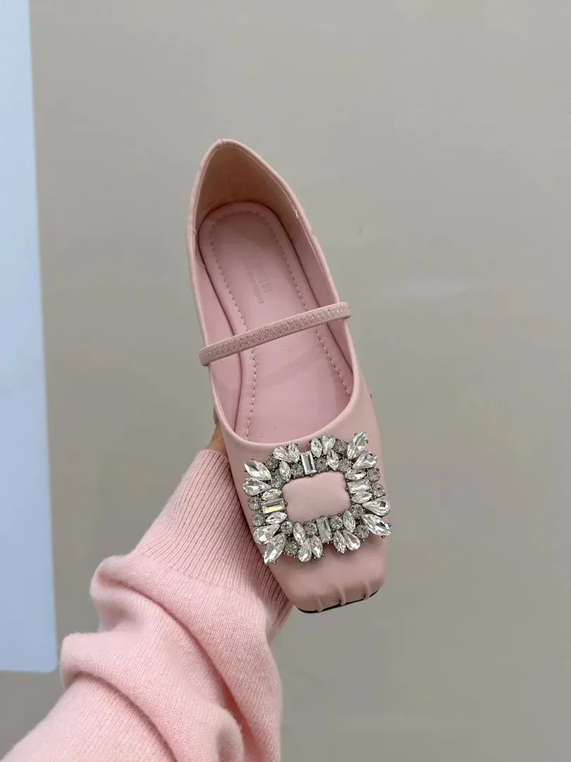 Aiertu Crystal New Women Flats Mary Janes Shoes Luxury Lolita Dress Sandals 2024 Fashion Shallow Square Toe Shoes Summer Female