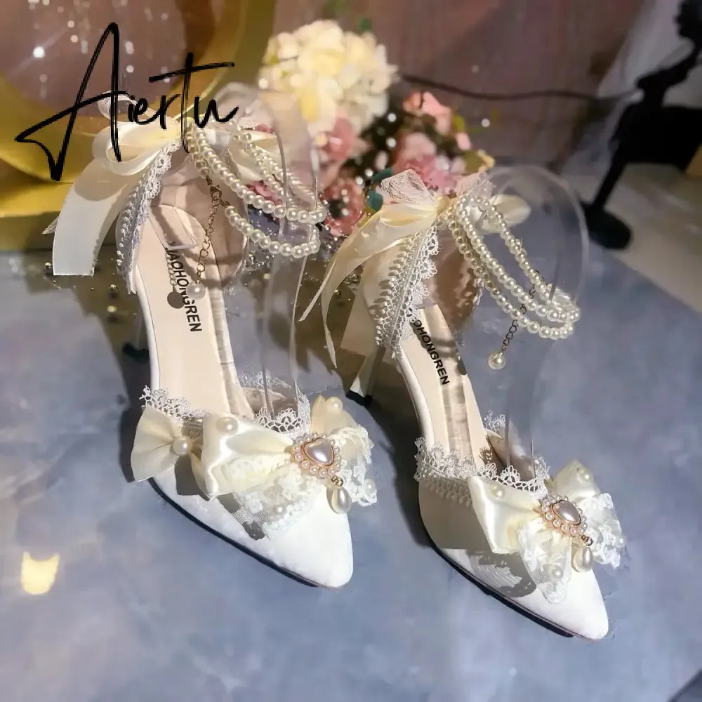 Aiertu White Bridal Shoe Wedding Shoes for Women Luxury Designer Mary Jane Elegant Woman Heeled Shoes Designer Heels Y2k Style Shoes