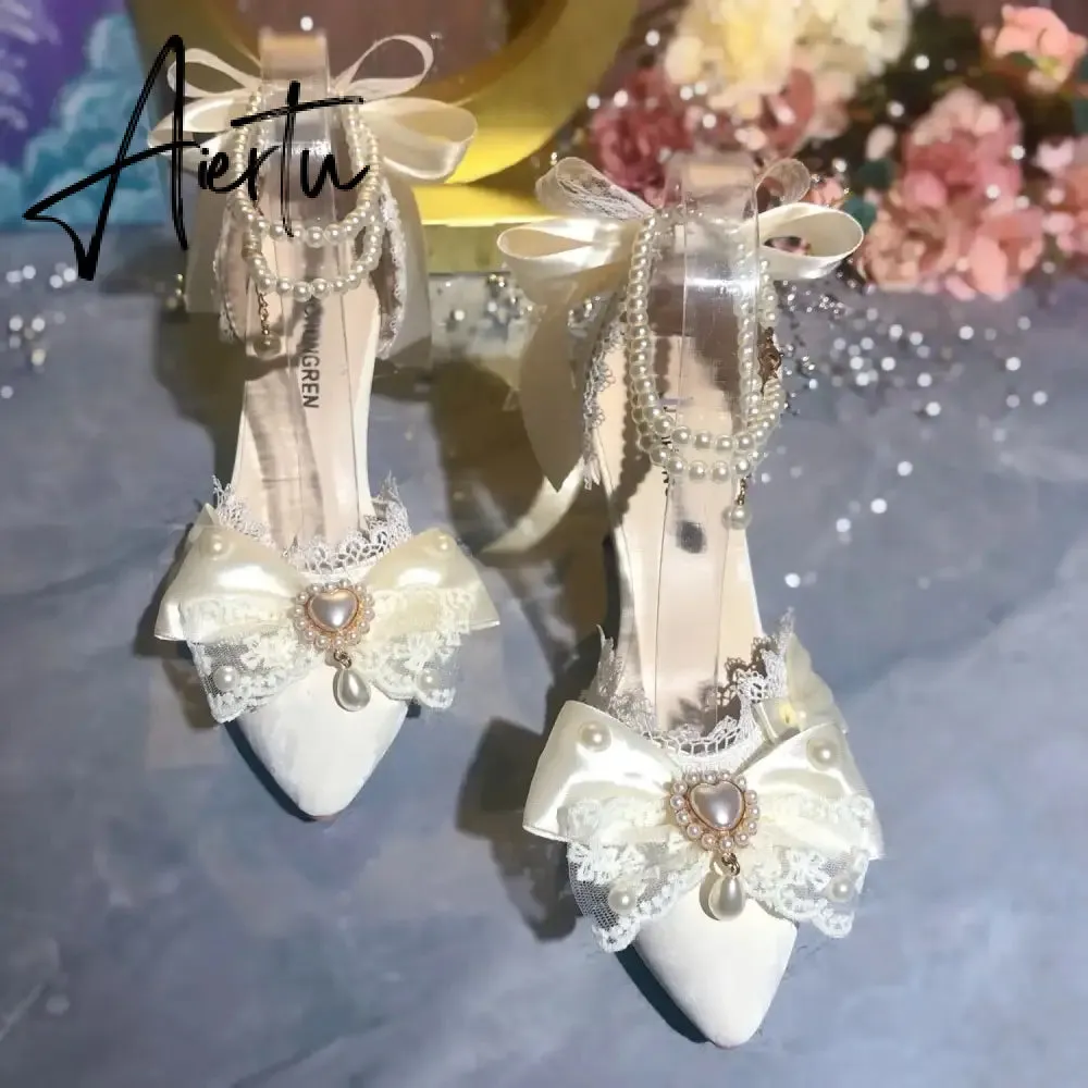 Aiertu White Bridal Shoe Wedding Shoes for Women Luxury Designer Mary Jane Elegant Woman Heeled Shoes Designer Heels Y2k Style Shoes