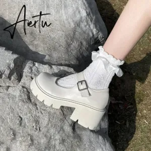 Aiertu white Women Shoes Harakuju Lolita JK Student Sweet Girls Mary Jane Shoes Japanese High Heels Round Toe Platform Shoes Pumps boot