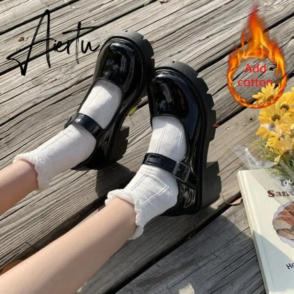 Aiertu white Women Shoes Harakuju Lolita JK Student Sweet Girls Mary Jane Shoes Japanese High Heels Round Toe Platform Shoes Pumps boot