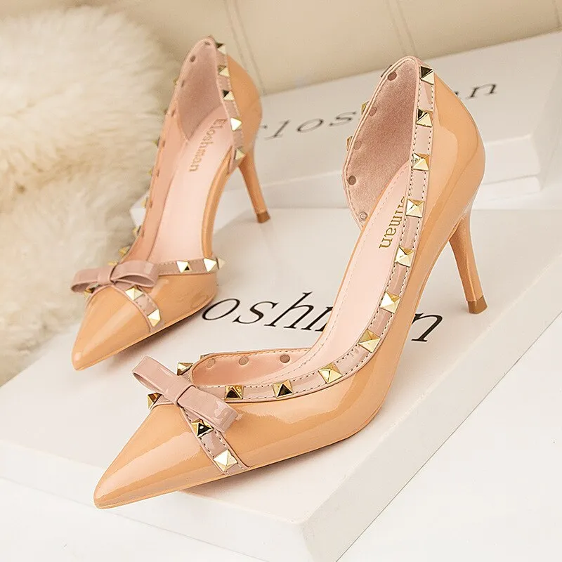 Amozae- Women's Shoes   Nightclubs Show Thin With Thin Heel High Heel And Shallow Mouth Pointed Side Hollow-Rivet Single Shoes