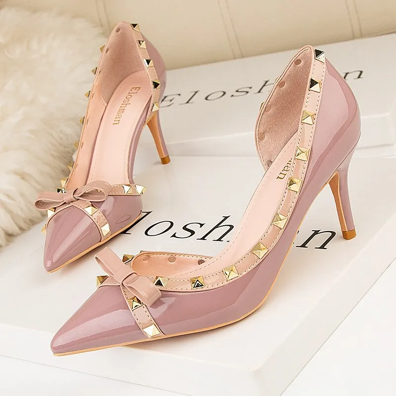 Amozae- Women's Shoes   Nightclubs Show Thin With Thin Heel High Heel And Shallow Mouth Pointed Side Hollow-Rivet Single Shoes