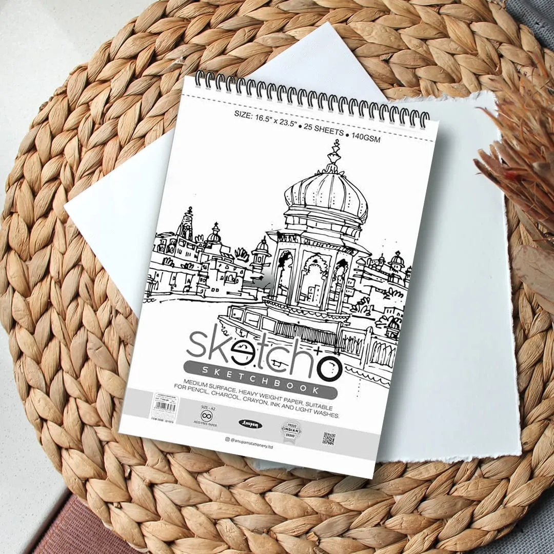 Anupam SketchO Sketch Book A5 Acid Free Natural Shade 140 GSM Paper Wiro-Bound Sketchpad for Artists Students (50 Sheets, Set of 1)