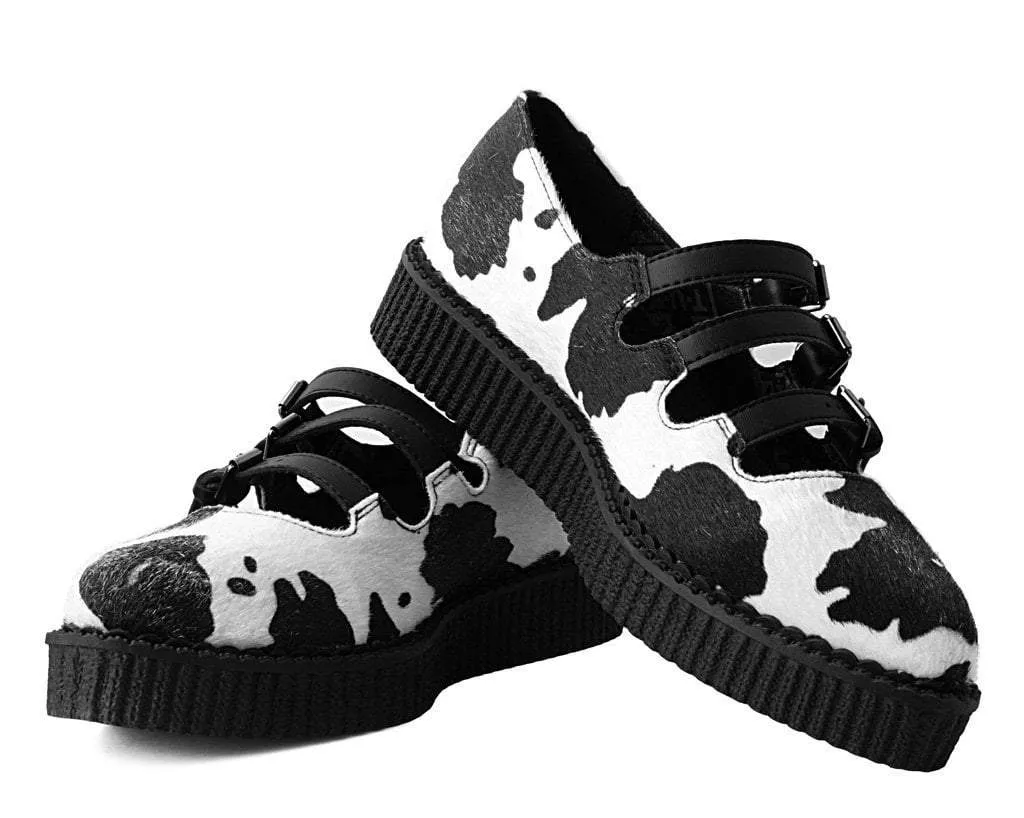 Black & White Cow Print 3-Strap Pointed Mary Jane