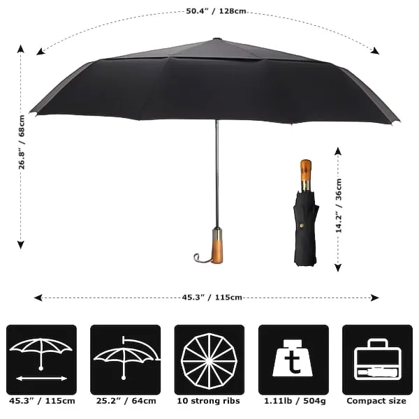 Black Automatic Windproof Folding Umbrella