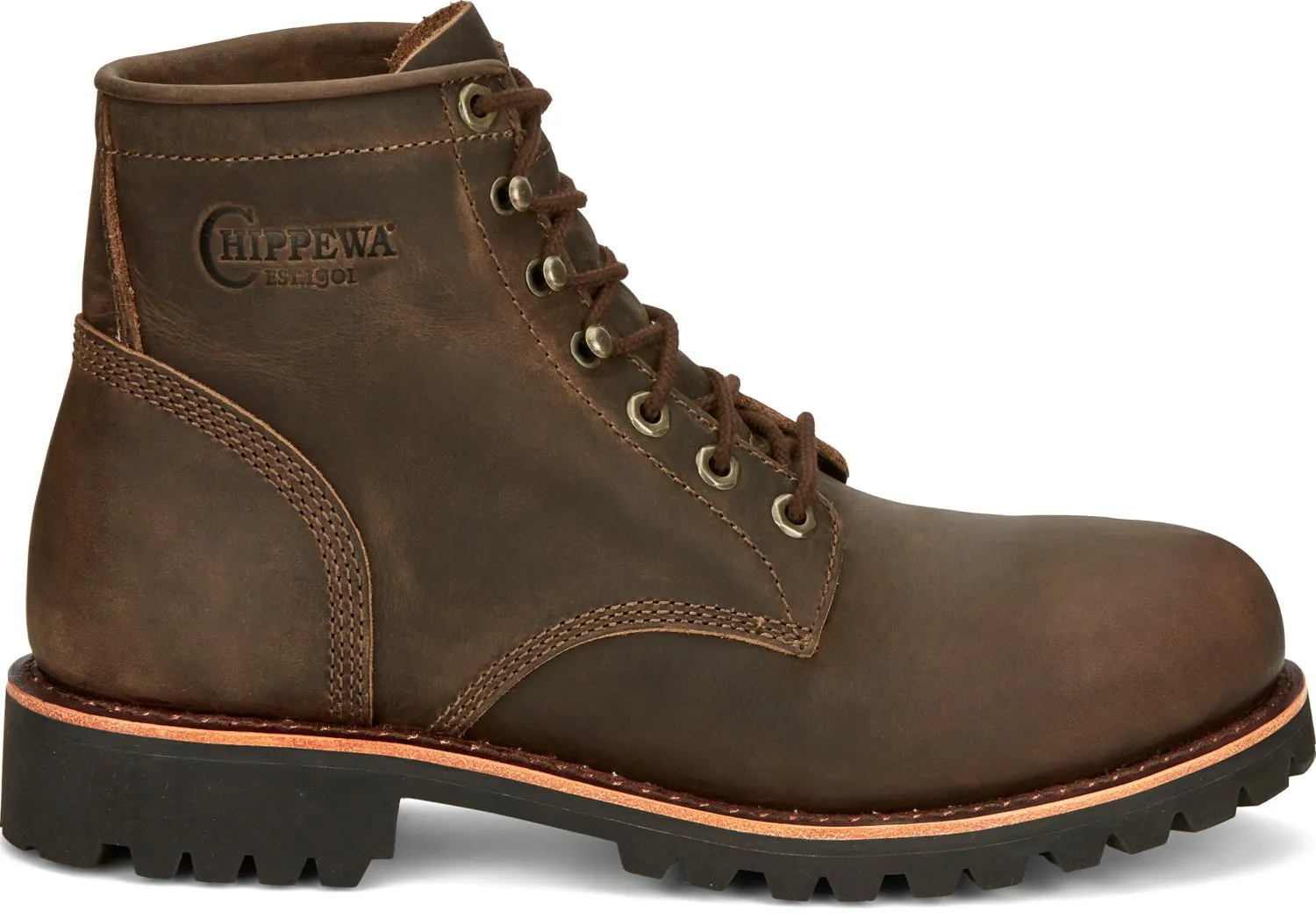 Chippewa Mens Classic 2.0 6in Steel Toe Chocolate Apache Leather Work Boots