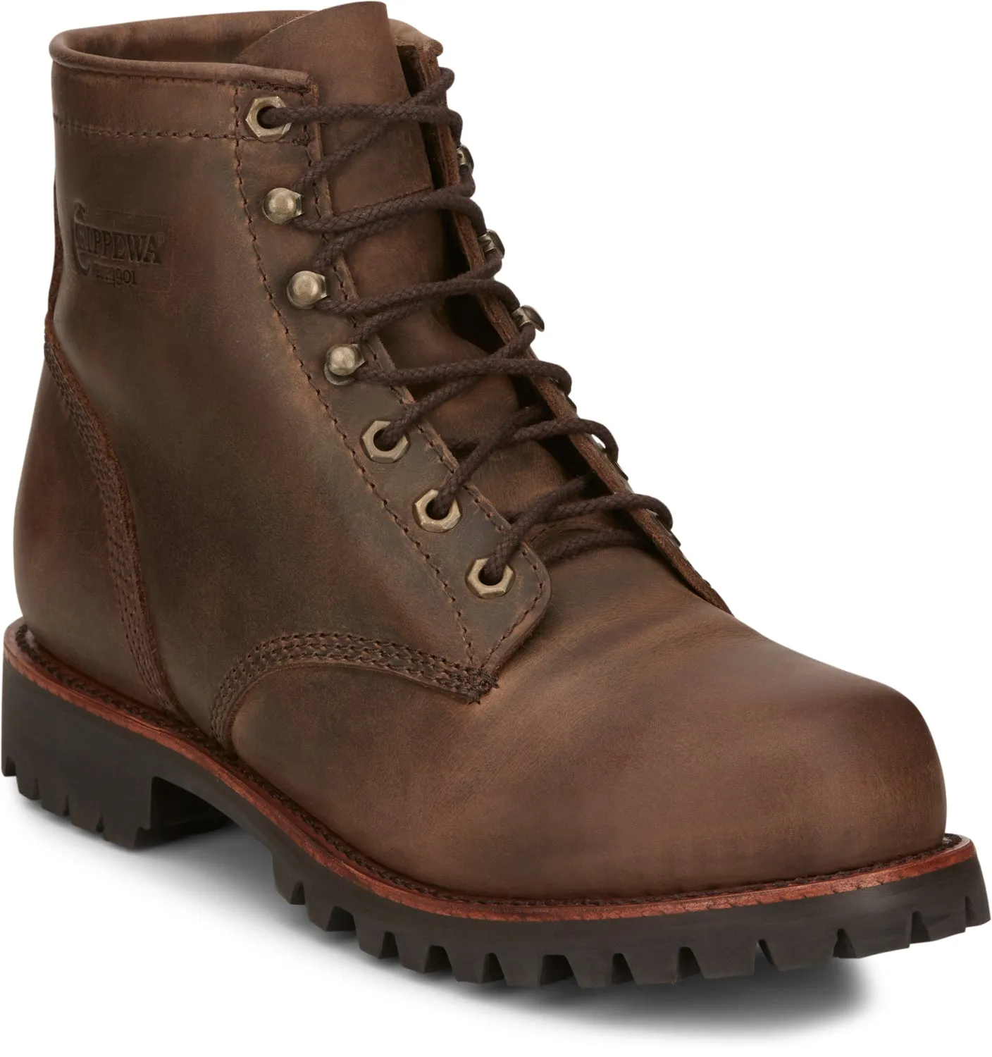 Chippewa Mens Classic 2.0 6in Steel Toe Chocolate Apache Leather Work Boots