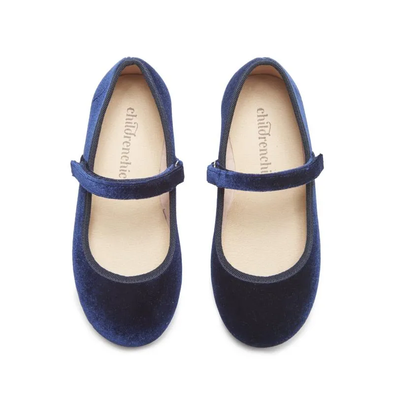 Classic Velvet Mary Janes in Navy by childrenchic