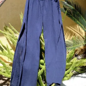 Cotton Side Slit Pant - Navy