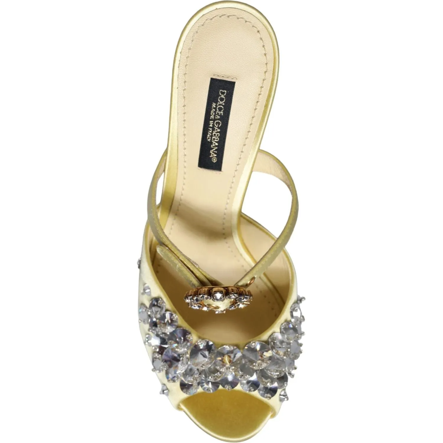 Dolce & Gabbana Yellow Mary Janes Satin Crystal Sandals Shoes