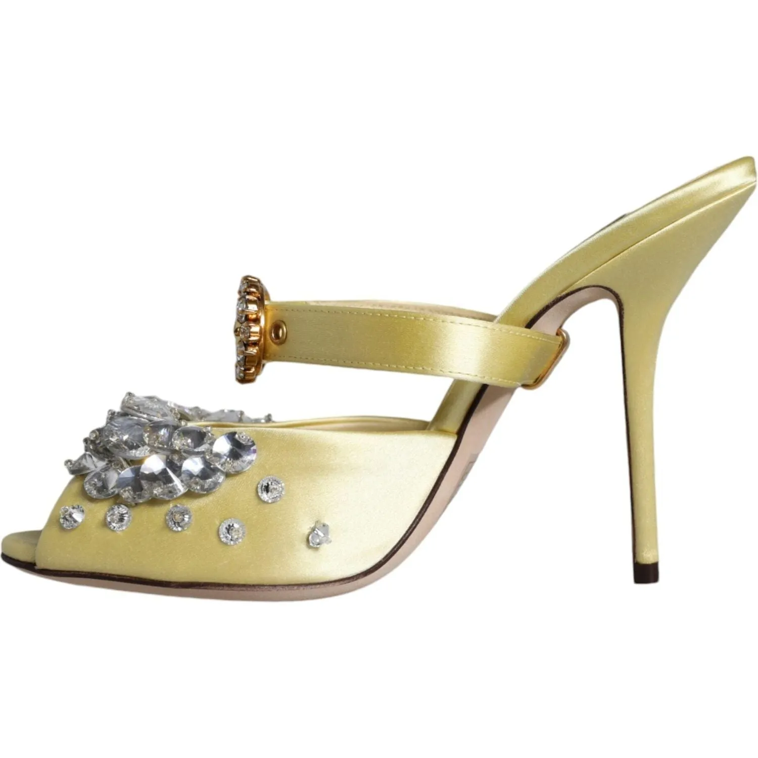 Dolce & Gabbana Yellow Mary Janes Satin Crystal Sandals Shoes