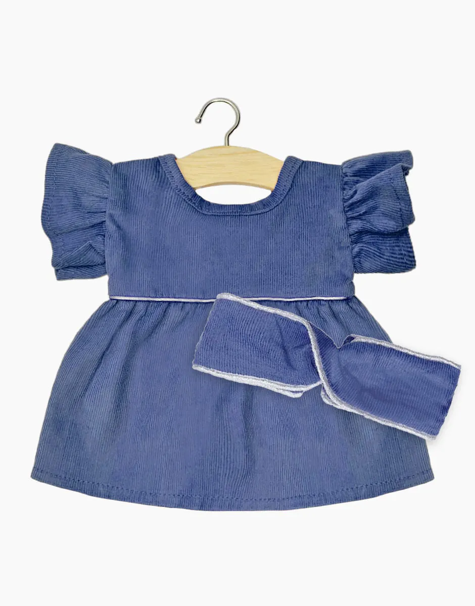 Doll Dress & Headband Set ''Dark Blue with Piping''