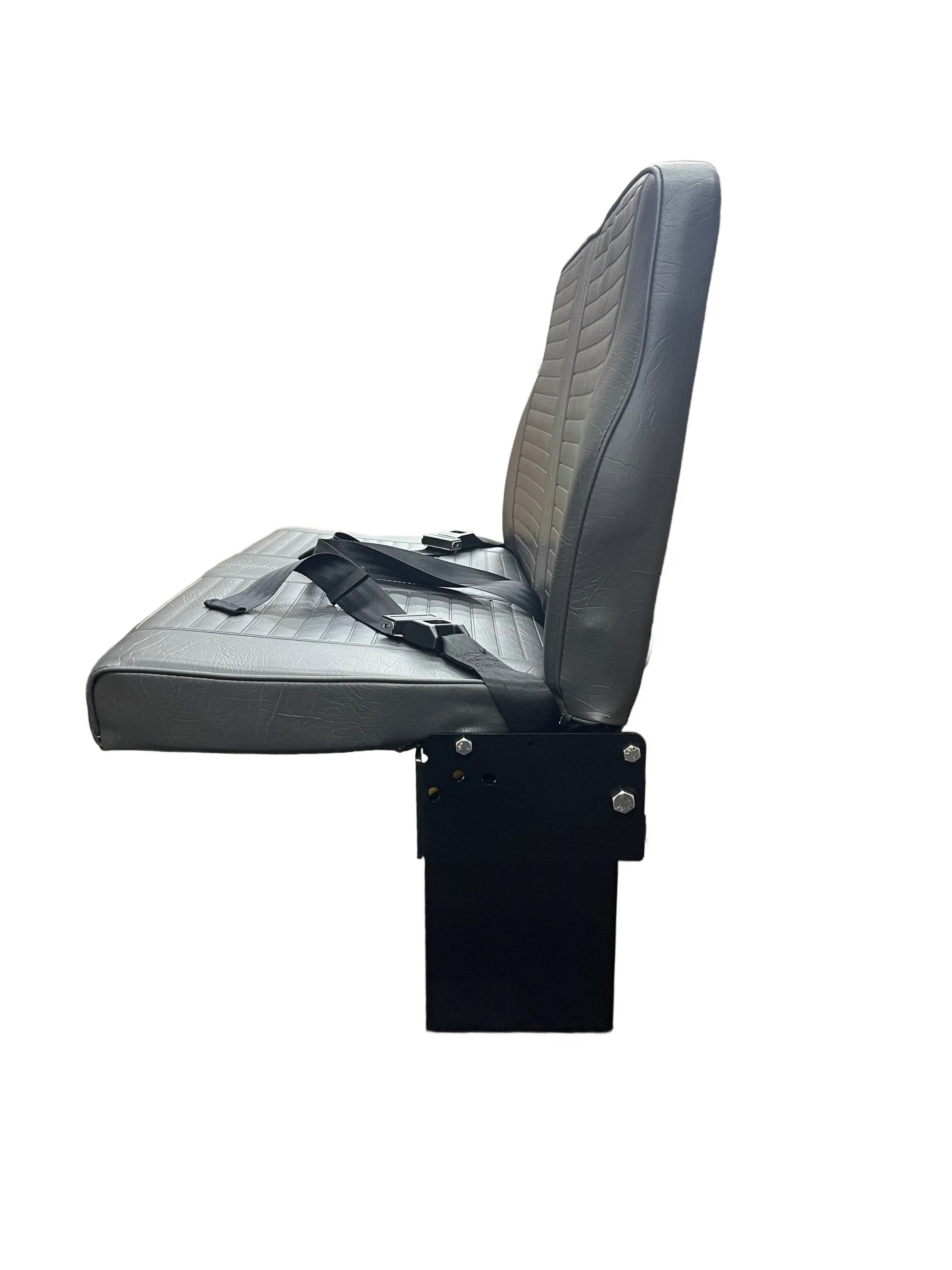 Double Feather Handi-Flip Bus Seat in Gray Vinyl w/ Lap Seatbelts