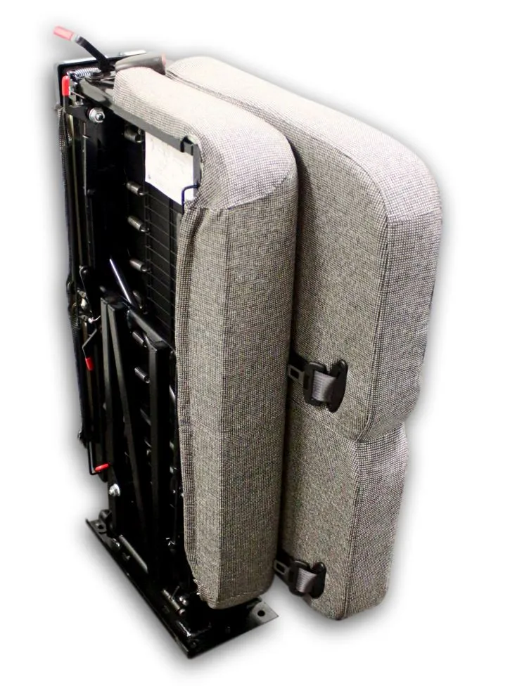 Double Mid Back BV Foldaway Bus Seat – Gray Cloth with 3-Point Belts - Street Side