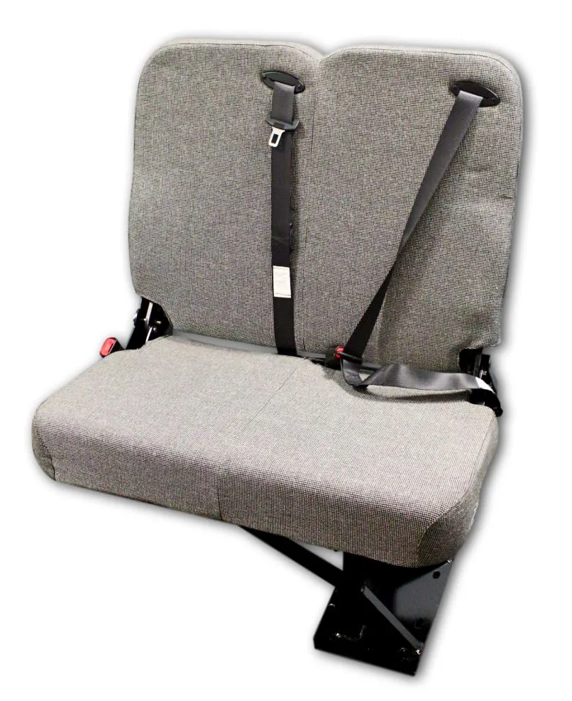 Double Mid Back BV Foldaway Bus Seat – Gray Cloth with 3-Point Belts - Street Side