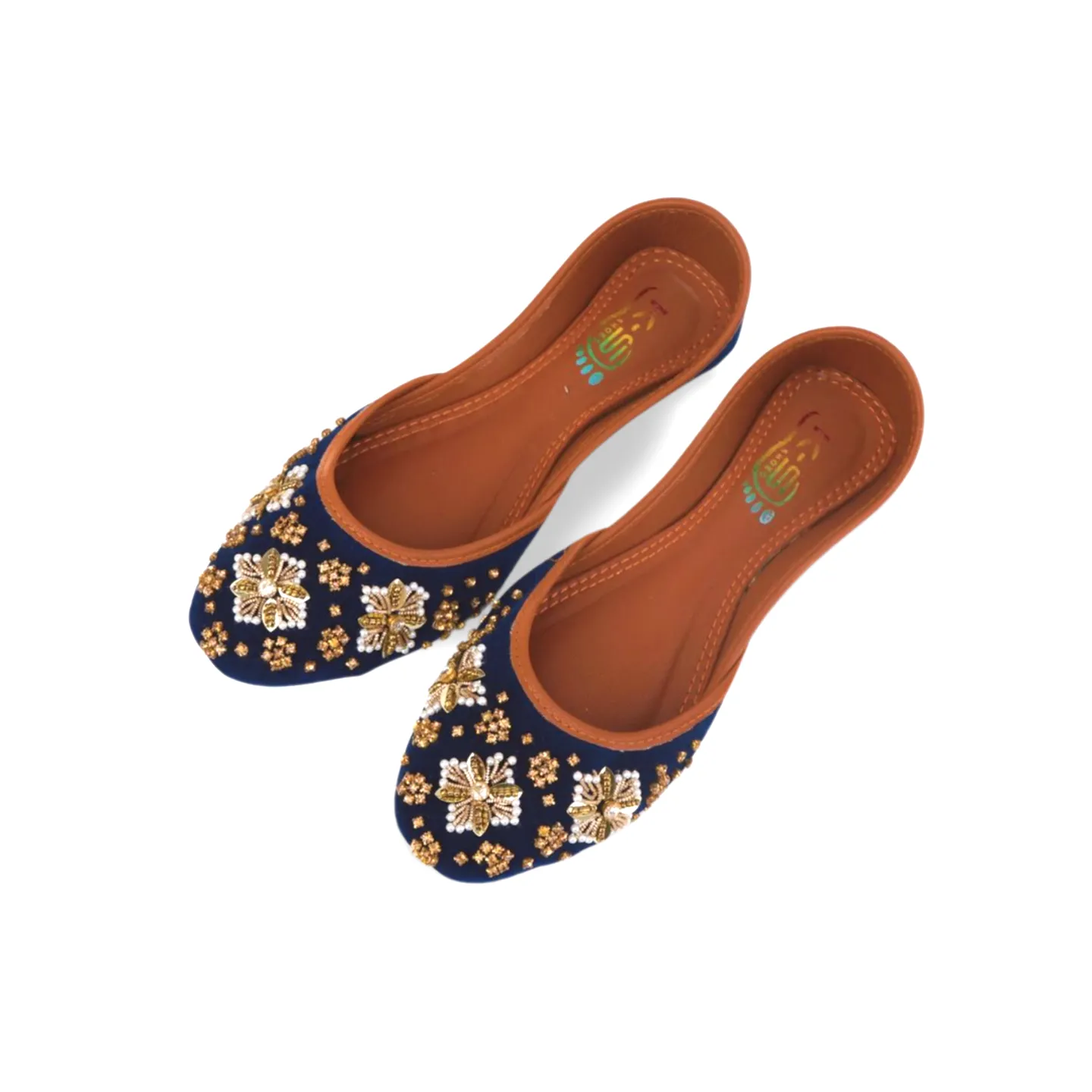 Fancy Blue Velvet Rhinstone Embellished Khussa Jutti - Handmade Pakistani Shoes for Women - 11Khu