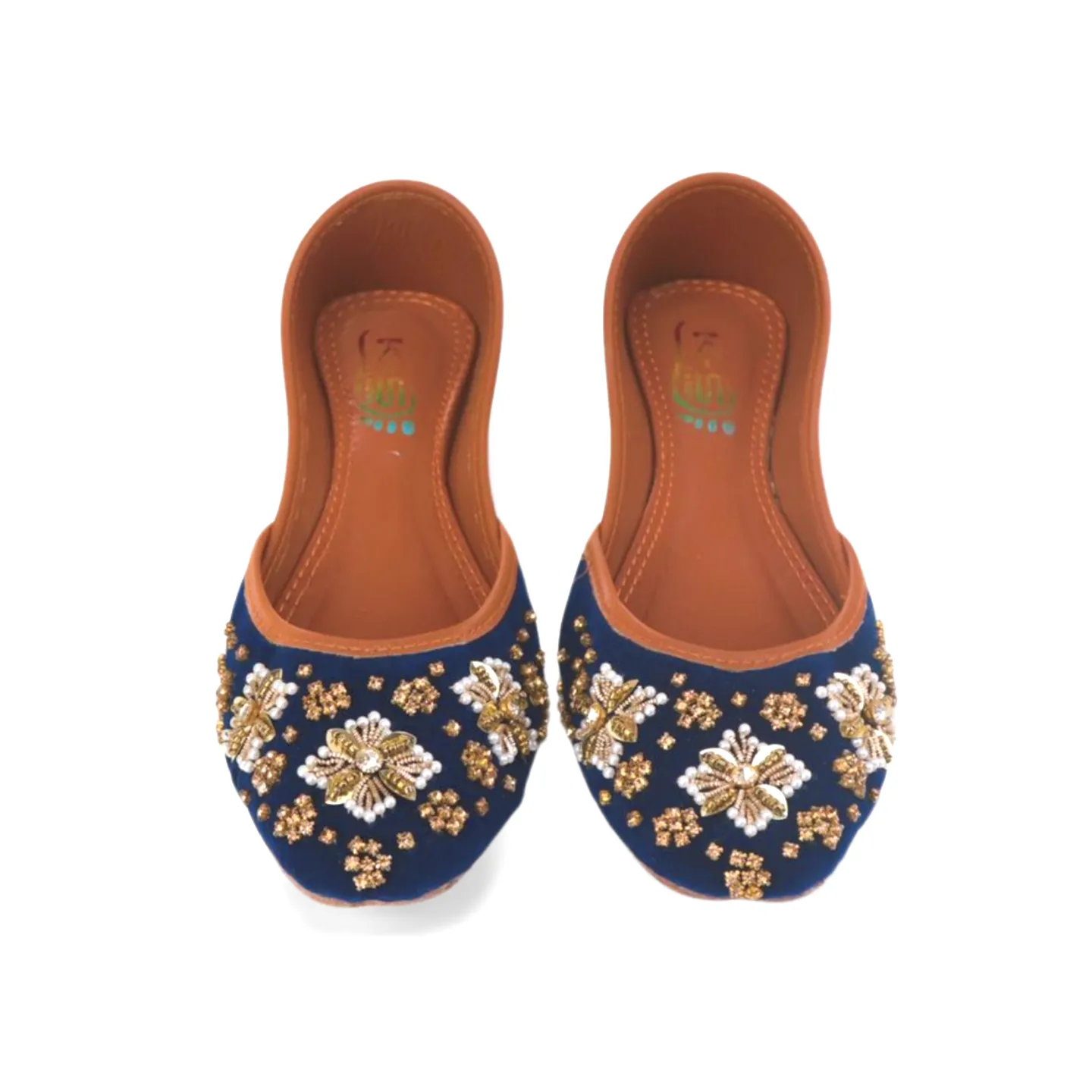 Fancy Blue Velvet Rhinstone Embellished Khussa Jutti - Handmade Pakistani Shoes for Women - 11Khu