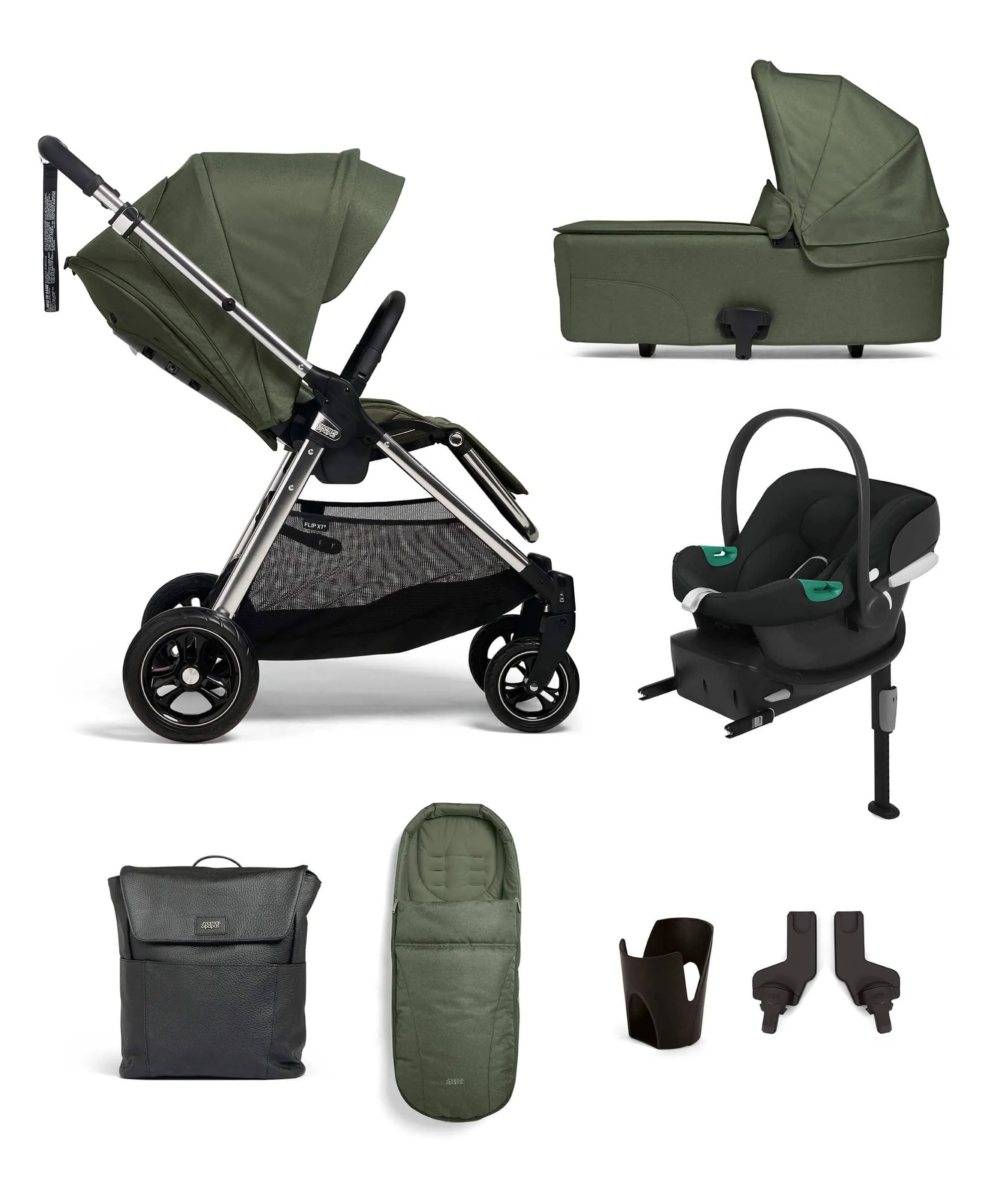 Flip XT³ Pushchair Complete Bundle with Cybex Aton B2 Car Seat & Base (7 Pieces) - Juniper