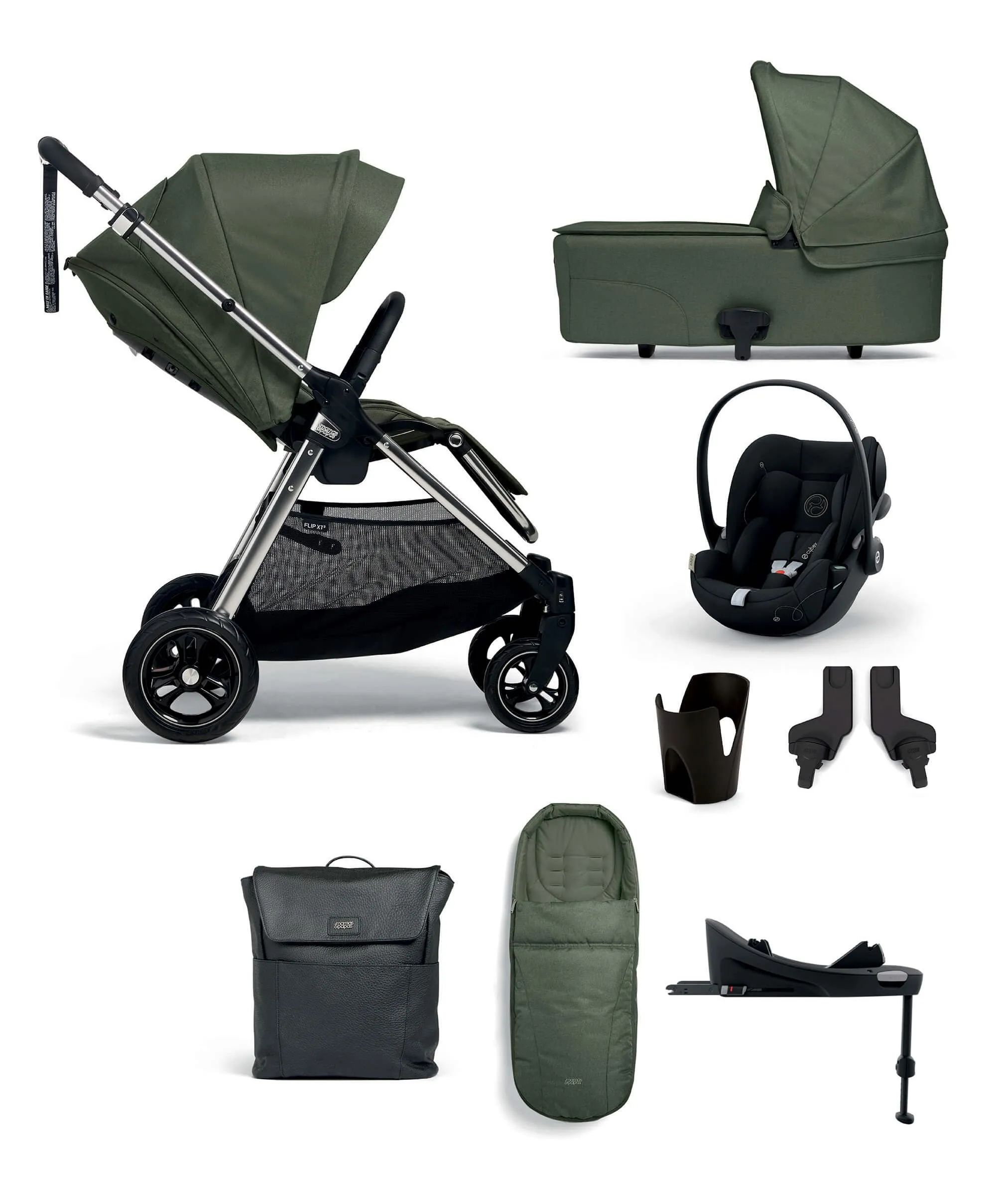 Flip XT³ Pushchair Complete Bundle with Cybex Cloud G Car Seat & Base (8 Pieces) - Juniper