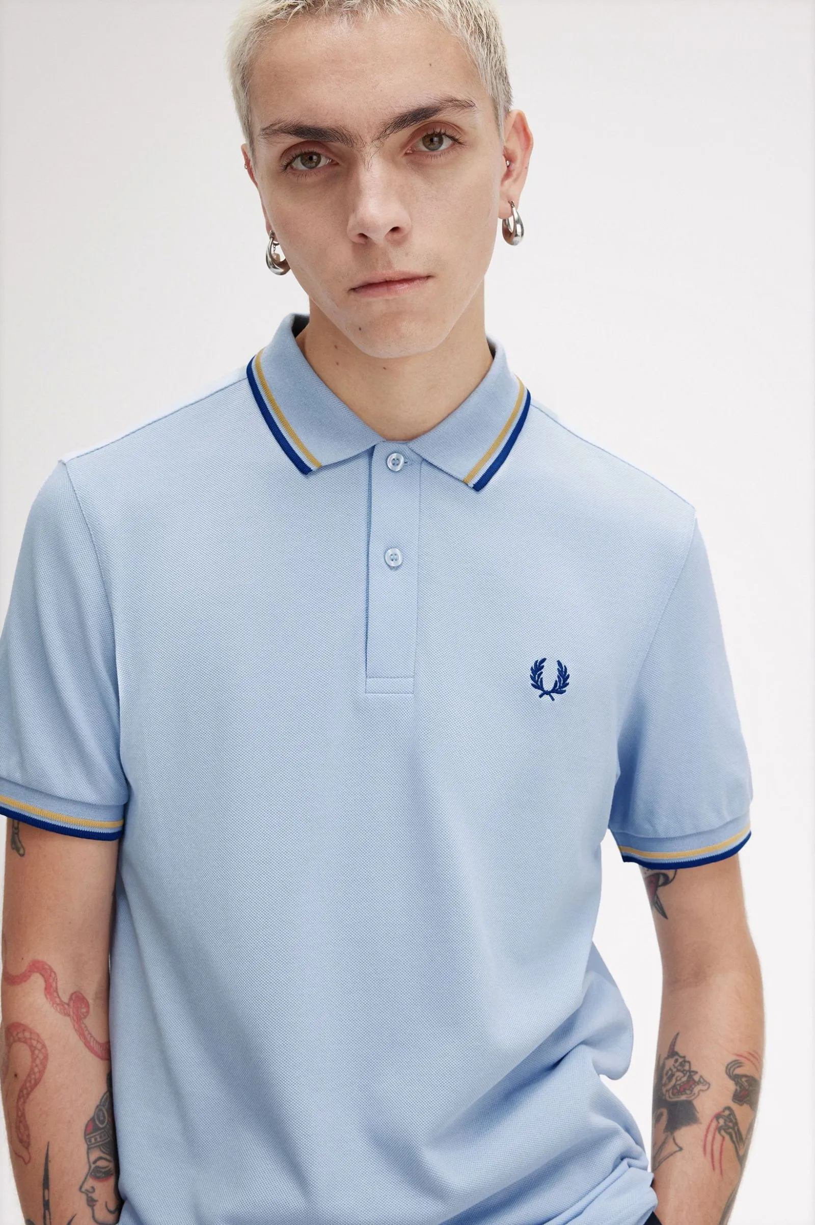 Fred Perry Sky Blue Polo with Cobalt Blue and Honeycomb Tipping