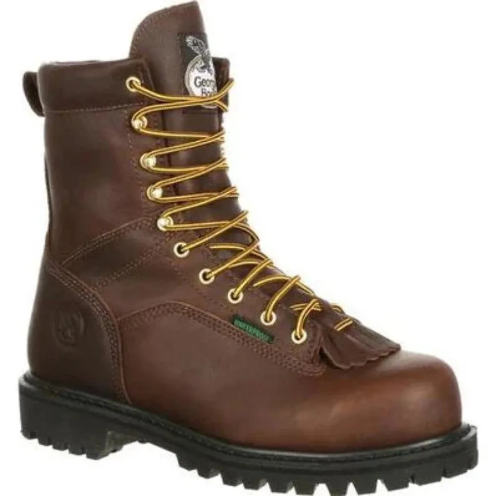 Georgia Boot Low Heel Logger Men's Steel Toe Waterproof Work Boots G8341 In Brown