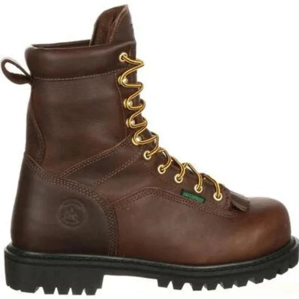 Georgia Boot Low Heel Logger Men's Steel Toe Waterproof Work Boots G8341 In Brown