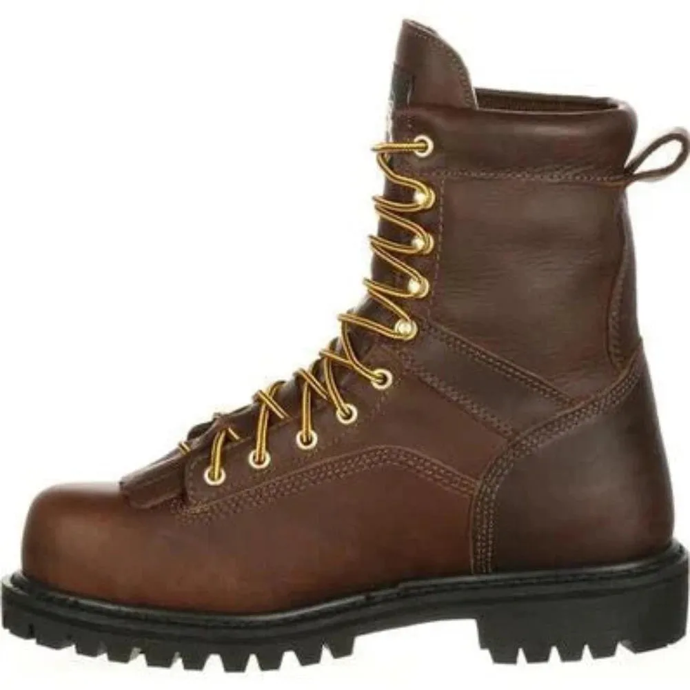 Georgia Boot Low Heel Logger Men's Steel Toe Waterproof Work Boots G8341 In Brown