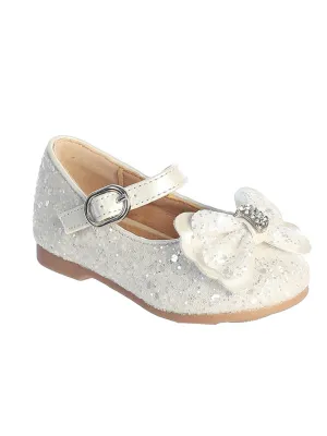 Girls Adorable Glitter Bow Accent Special Occasion Shoes, Small Sizes, 1-8