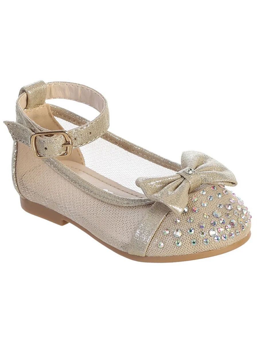 Girls Multi Color Mesh Rhinestone Bow Ballet Flats 5-8 Toddler