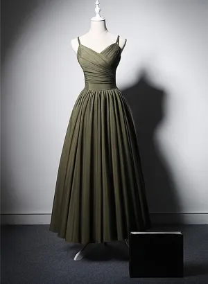 Green Satin Straps Long Wedding Party Dress, Green Long Prom Dress Evening Dress