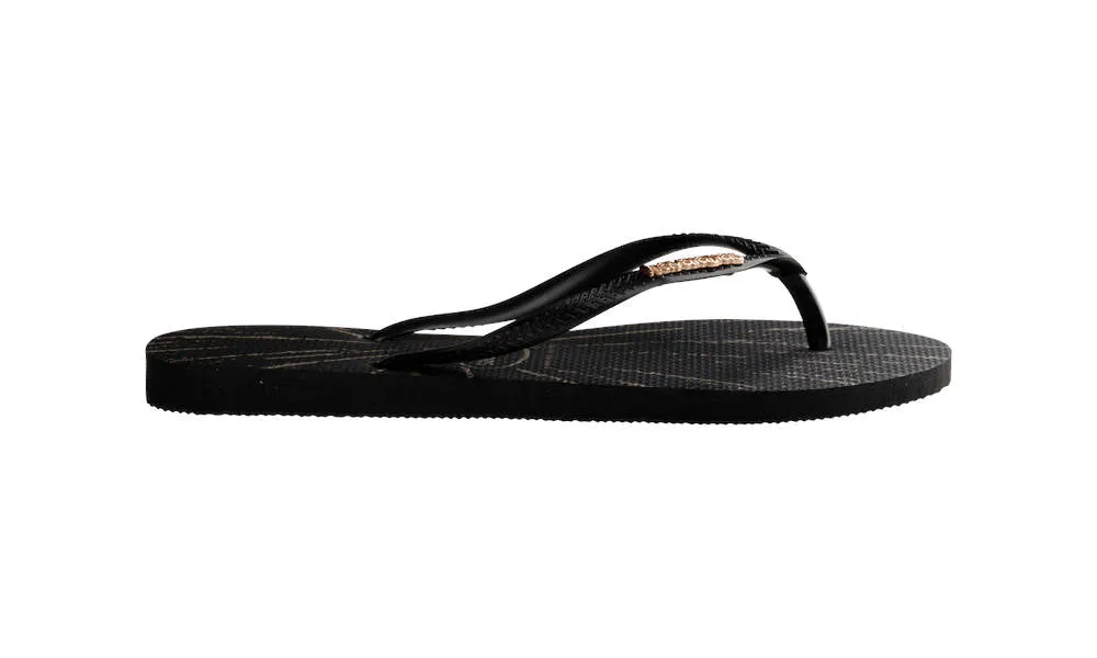 Havaianas Womens Slim Metallic Print Black Rose Gold Metallic